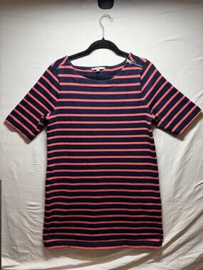 Gap Women’s L Striped T-Shirt Dress Navy Coral Short Sleeve